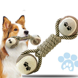 Pet Dumbbell Rope Tennis Ball Chew Toys Teeth Cleaning - JumoShop
