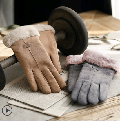 Autumn and Winter Warm Velvet Retro Suede  Gloves - Touch Screen Gloves Cute Driving