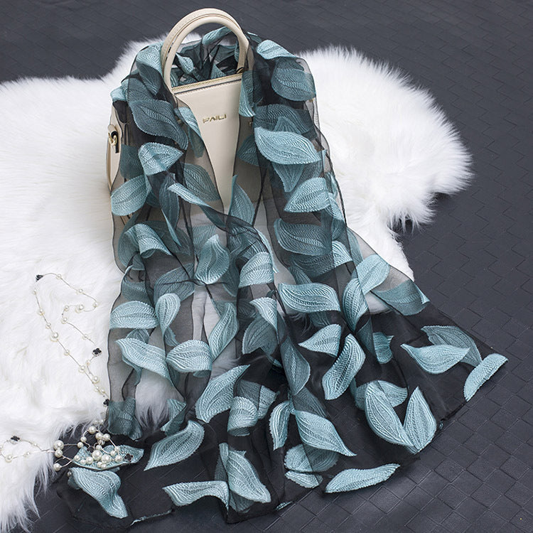 Cut Flowers Hollow Silk Simulation Scarf