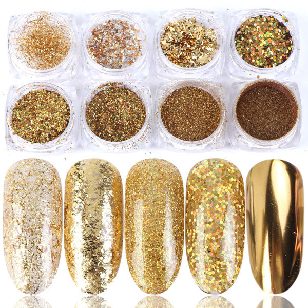 8 Box Mix Glitter Nail Art Powder Flakes Set - JumoShop