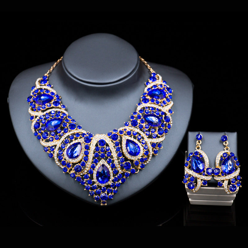 Luxury Crystal Bridal Jewelry Set – Statement Necklace & Dangle Earrings with Iridescent Rhinestones
