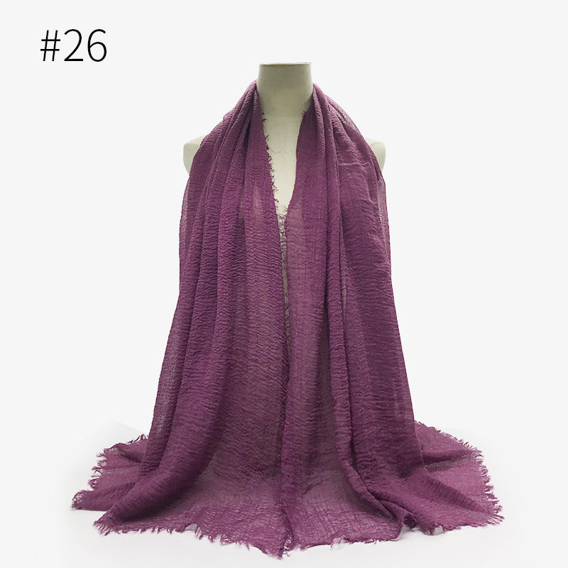 Bubble Plain Cotton fringe Scarf - Women Soft Solid Hijab Pashmina Wrap Hijab
