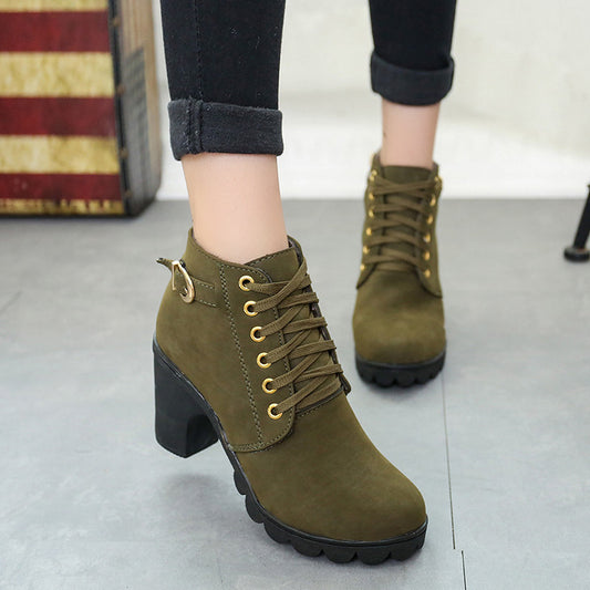 Chunky Block Heel Boots - Buckle Ankle Boots Women Shoes