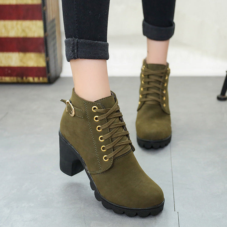 Chunky Block Heel Boots - Buckle Ankle Boots Women Shoes