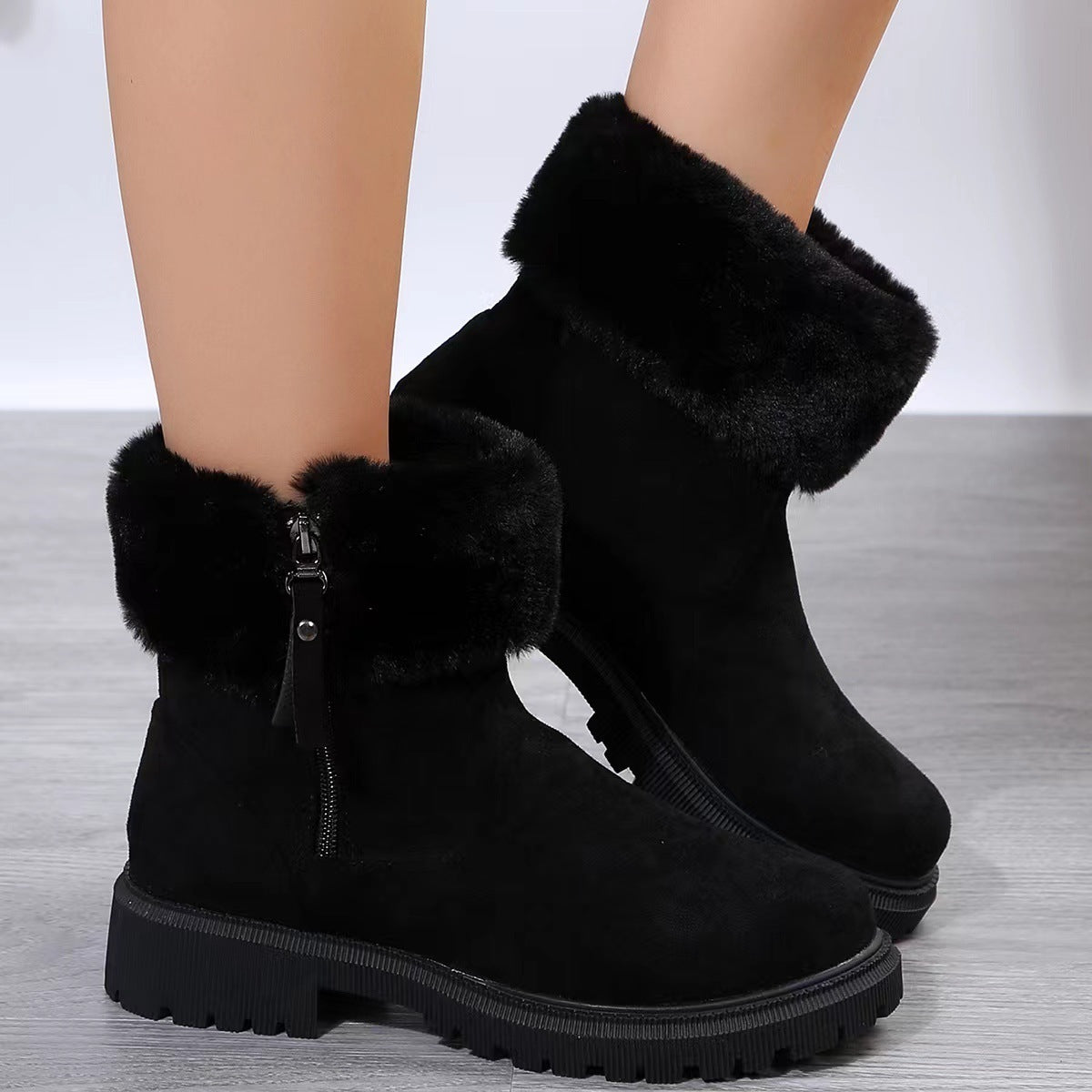Warm Plush Boots - Winter Fashion Side-Zipper, Snow Boot For Women, Outdoor Thickened Low-heeled Shoes