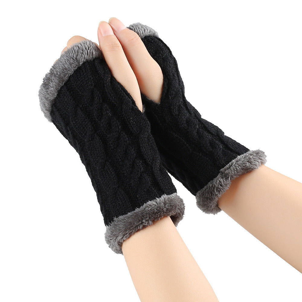 Winter Plush Gloves - Twist Knitted Fingerless Fleece Gloves Women Warm Thickened Woolen Gloves