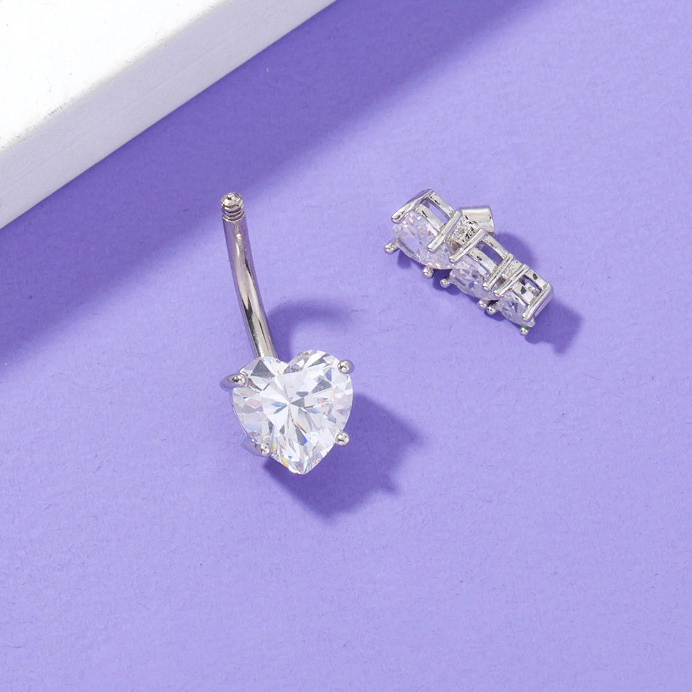 STAINLESS STEEL HEART-TO-HEART NAVEL PIN - human body piercing jewelry woman