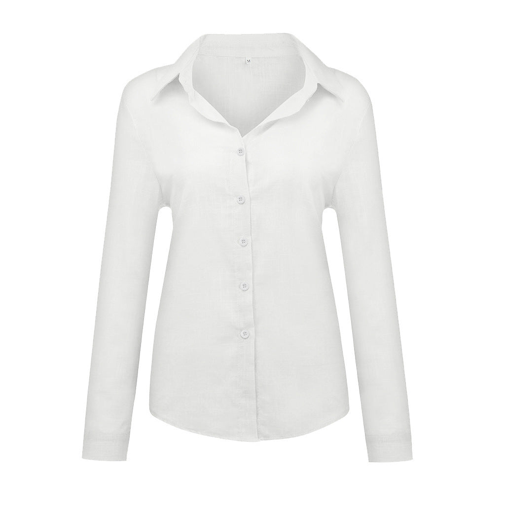 Loose Button Lapel Cardigan Top - Long Sleeve Shirt Women Blouses