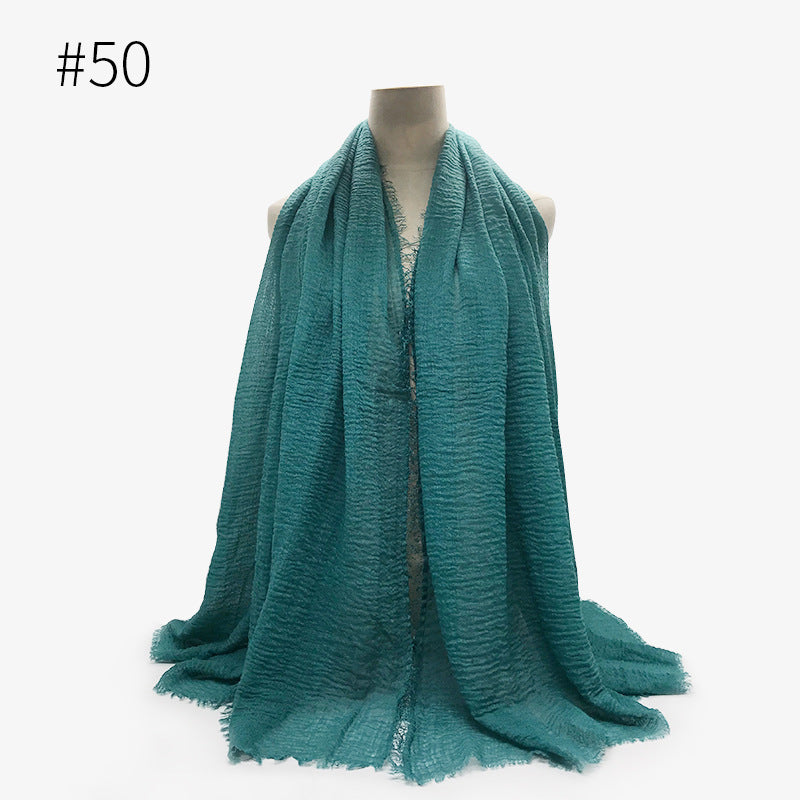 Bubble Plain Cotton fringe Scarf - Women Soft Solid Hijab Pashmina Wrap Hijab