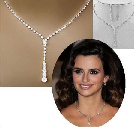 Minimalist Rhinestone Necklace & Earring Bridal Set – Elegant Wedding Jewelry for Brides
