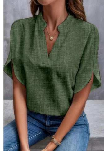 Sleek Short-sleeved  V-neck Chiffon Shirt - New V-neck Shirt Women's Casual Versatile Clothing