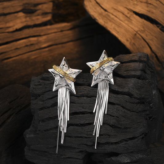925 Sterling Silver Tassel Earrings – Niche Five-Pointed Planet Design! - JumoShop