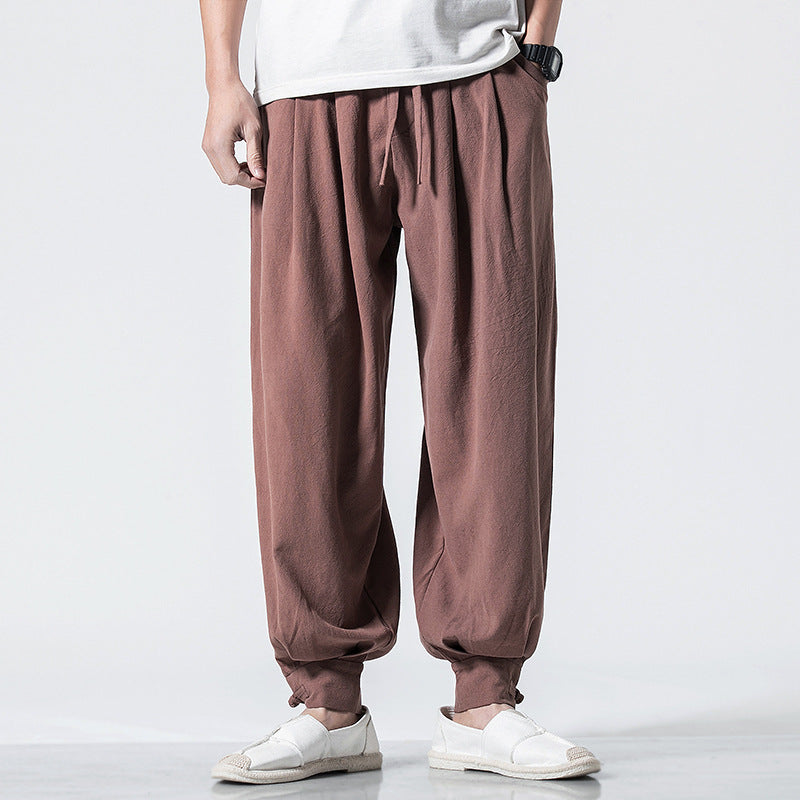 Chinese-style Cotton and Linen Casual Trousers - loose harem pants