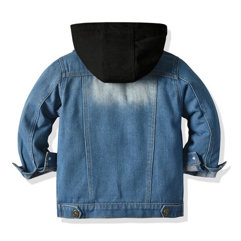 Children's Fake Two-piece Denim Jacket - Children's Hooded Fashion Casual Top