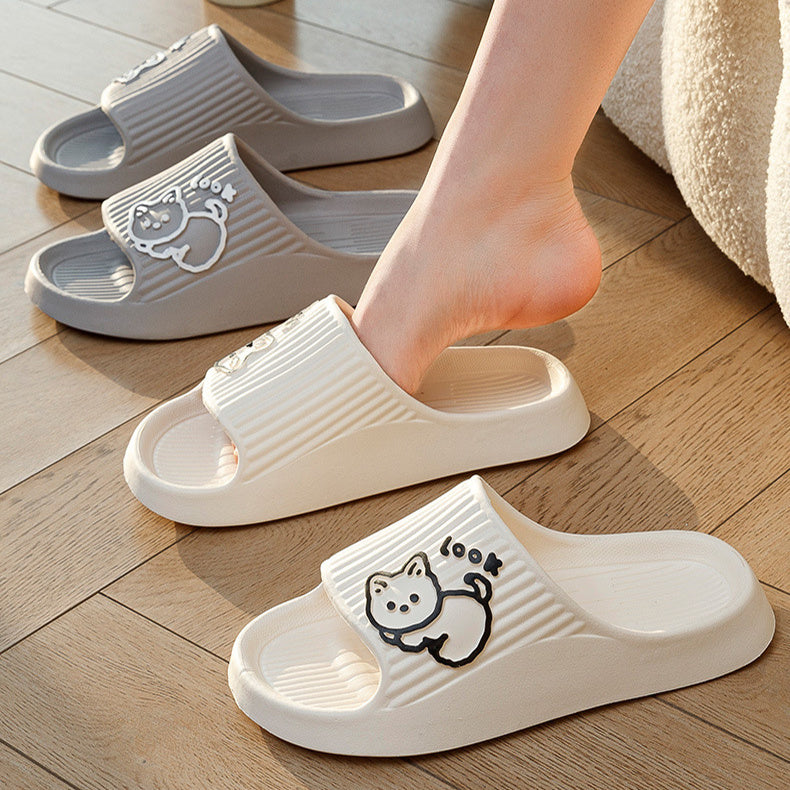 Cute Cat Slippers—Summer Women Home Shoes, Bath Thick Platform,  Non-Slip Slides Indoor Outdoor