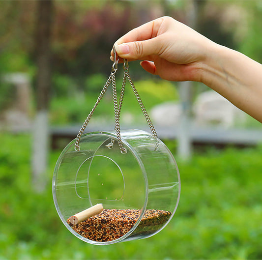 Large Capacity Acrylic Bird Food Box - Circular Transparent Seed Dispenser