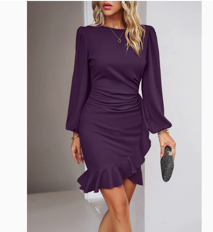 Women's Puff Long Sleeve Short Dress - Women's Clothing