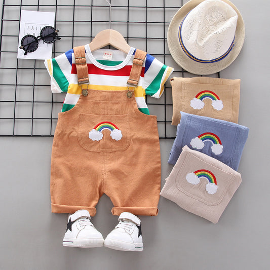 Rainbow Design Romper Pants and Top - Boys and Girls Baby Kids clothing Set