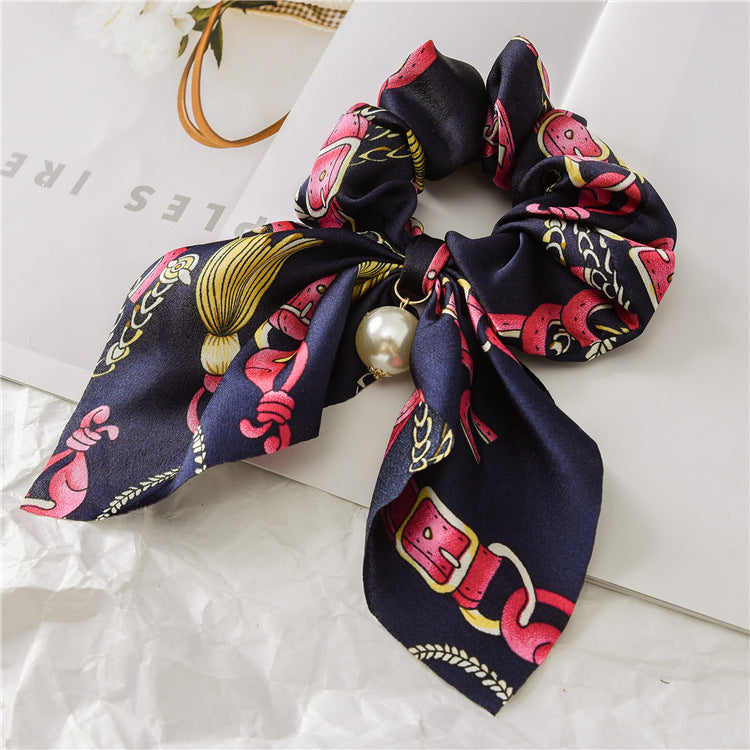 Pearl Pendant Large Intestine Ring Hair Band Women's Hair Knot Knotted Big Bow Hair Rope - JumoShop