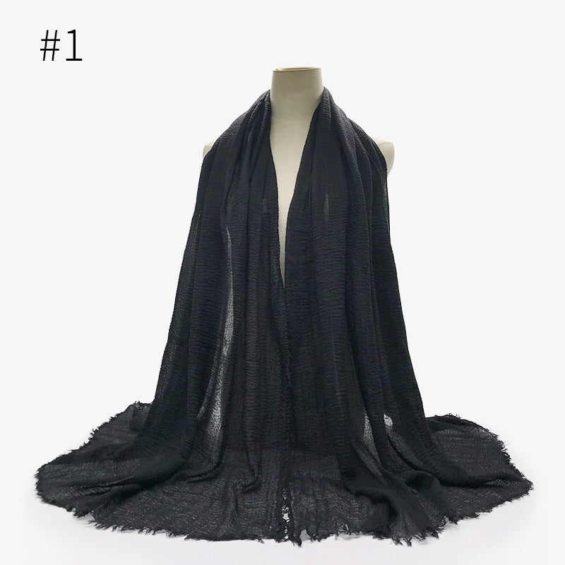 Bubble Plain Cotton fringe Scarf - Women Soft Solid Hijab Pashmina Wrap Hijab