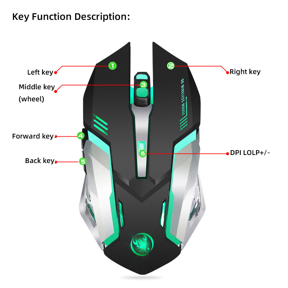 HXSJ New Wireless Mouse - 2.4GPI Gaming Mouse Glowing Mouse
