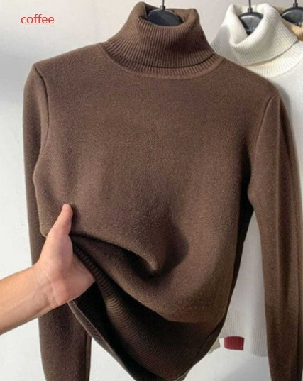 Turtle Neck Winter Sweater - Women Elegant Thick Warm Female Knitted Pullover Loose Basic Knitwear