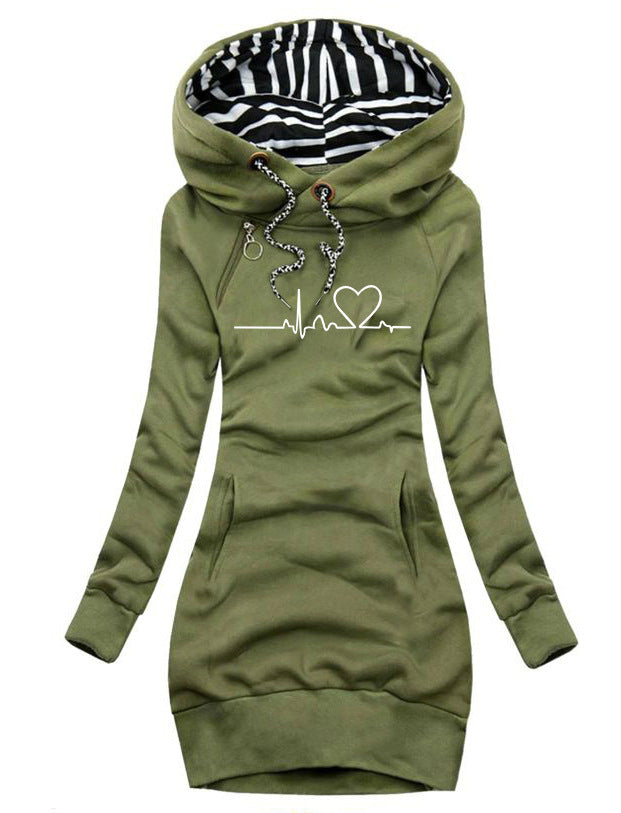 Heart Print Long Clothes Women Hoodie - Sweatshirt Pullover Tops