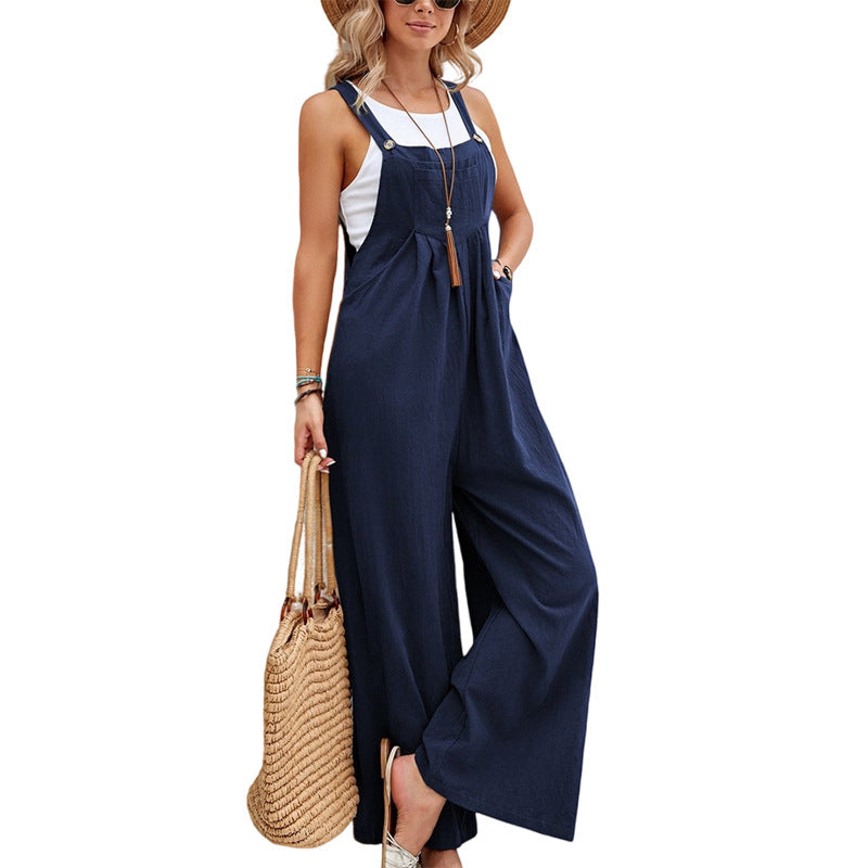 Women Long Bib Pants Overalls - Casual Loose Rompers Jumpsuits With Pockets