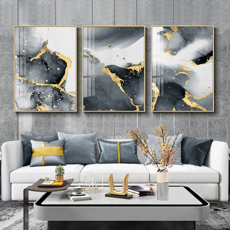 🖤 Black & White Abstract Marble Canvas Wall Art – Luxury Gold Stroke Modern Decor - JumoShop