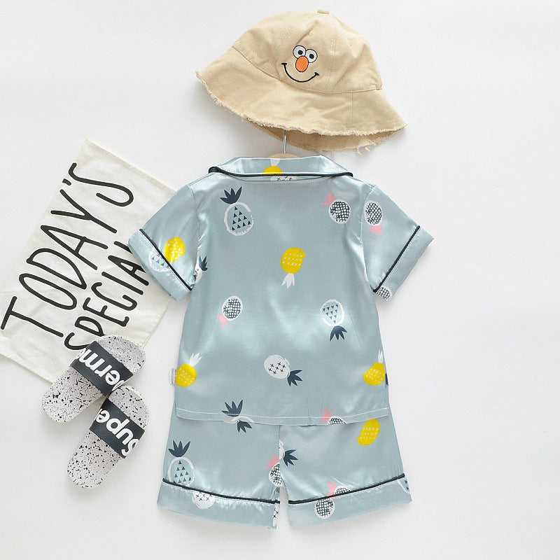 Children's Short Sleeve Ice Silk Summer Pajamas