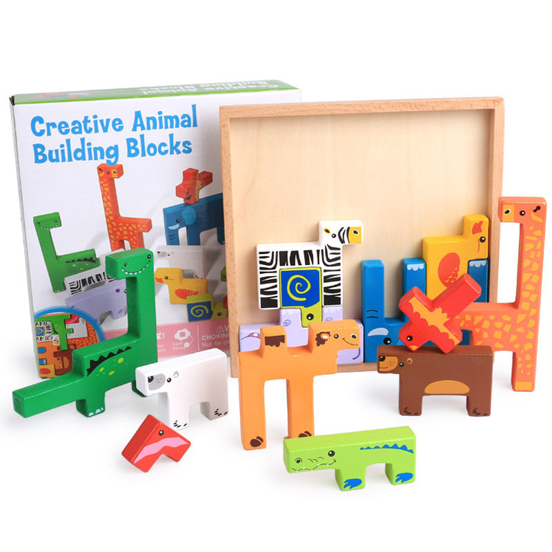 High Quality Baby Wooden Toys 3D Blocks - Animal Building Blocks Stack Blocks Beech Wood Creative Children Birthday Christmas Gift