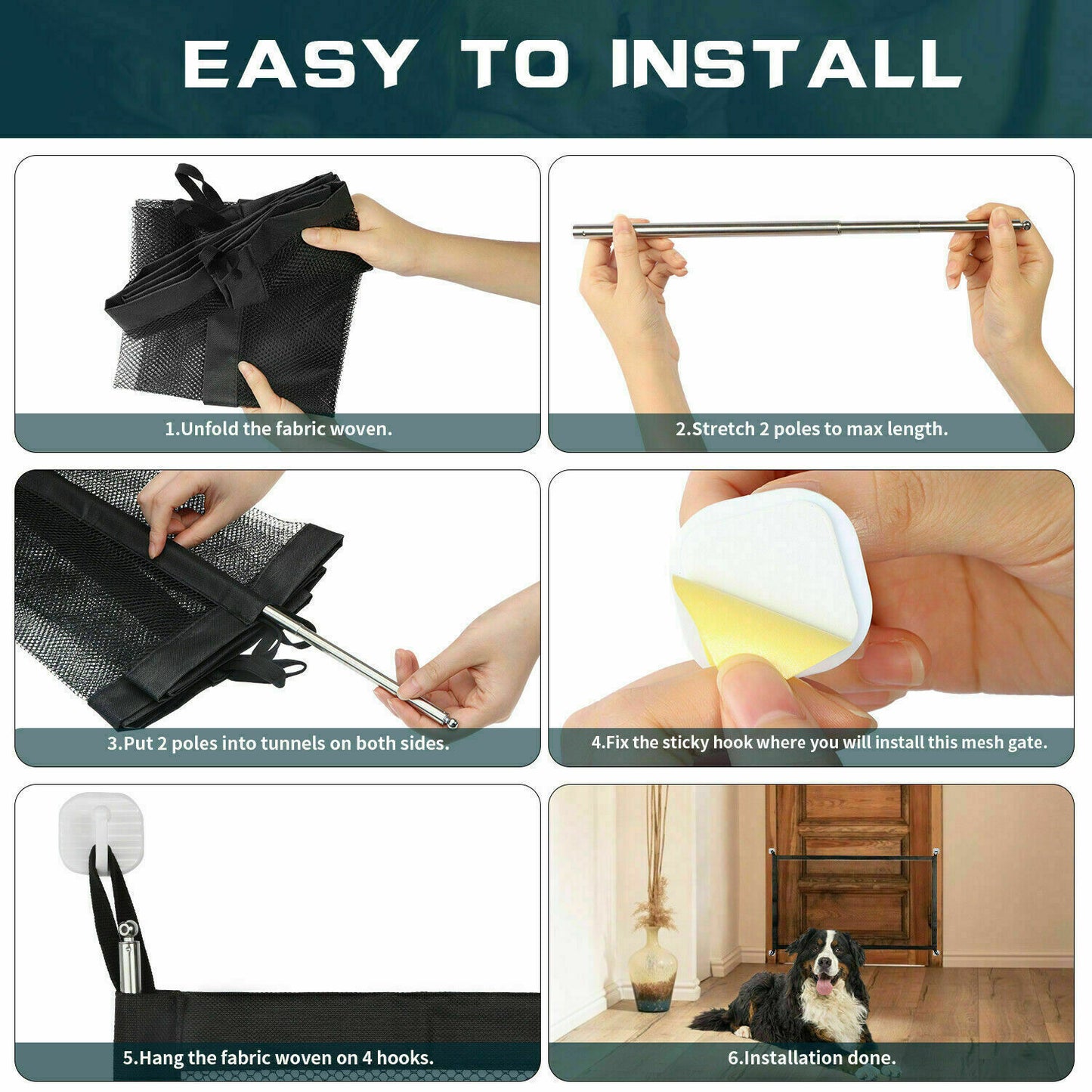 Portable Mesh Pet Safety Gate – Magic Guard Net for Dogs & Cats (Stairs & Doorways)