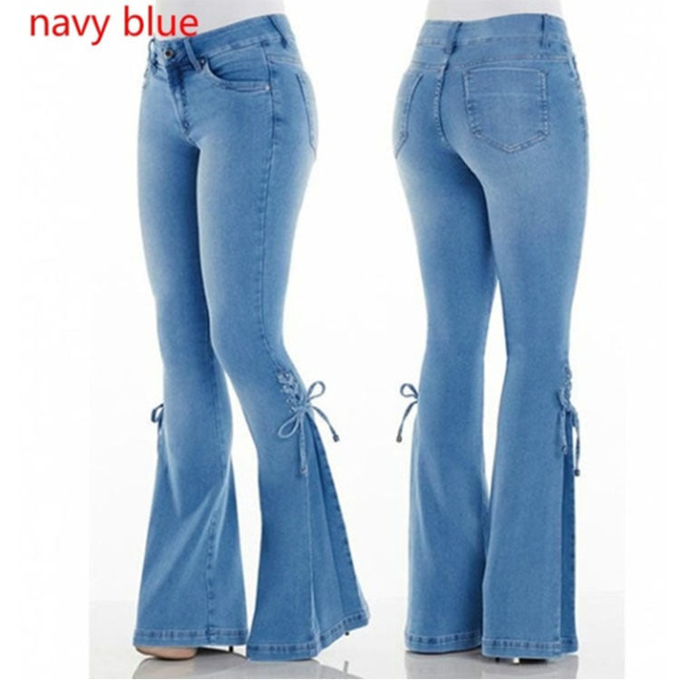 Ladies Mid-Waisted Denim Trousers - Stretchy Jeans
