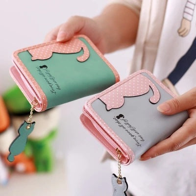New Style Cartoon Short Wallet – Korean Version for Girls with Zipper Pocket