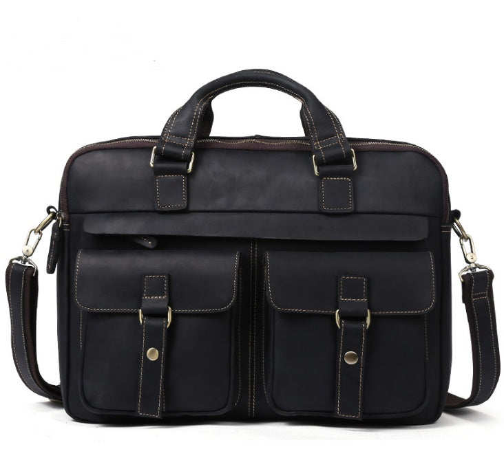 15.6 inch Laptop Bag - Genuine men''s bags retro men''s business bags briefcase cowhide oblique Bag