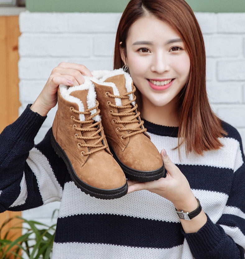 Women Snow Boots - Flat With Large Size Casual Cotton Shoes, Trend Women Vulcanized Shoes Artificial Plush