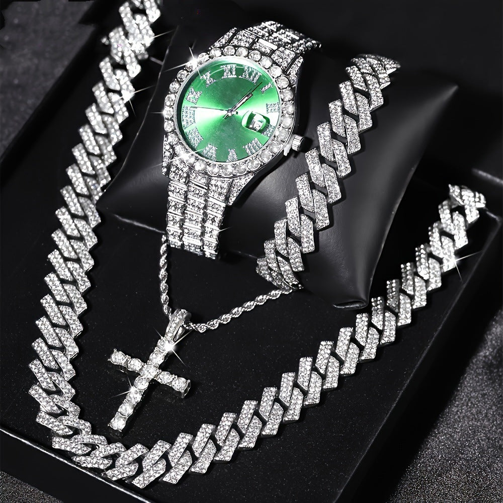 Diamond Luxury Steel Belt Quartz Watch Cuban Bracelet
