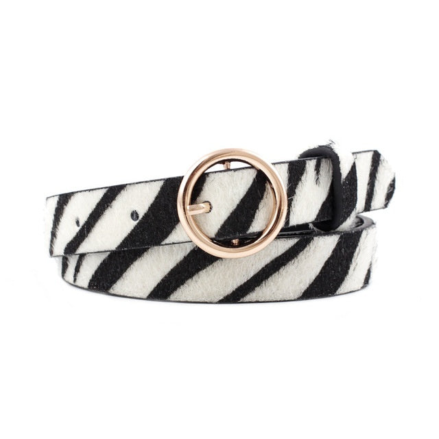 Fashion Round Button Animal Skin Belt - Leopard Zebra Snake Belt
