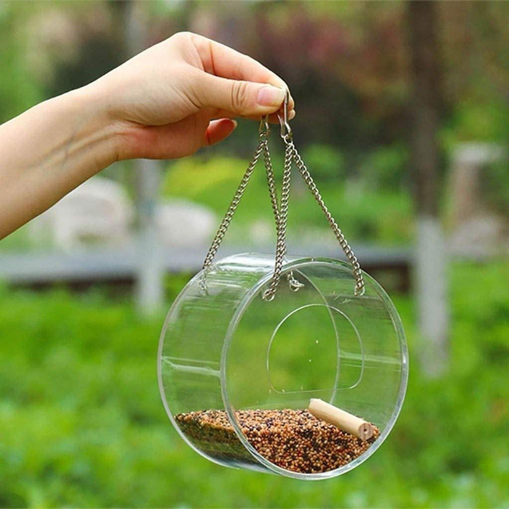 Large Capacity Acrylic Bird Food Box - Circular Transparent Seed Dispenser