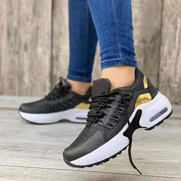 Lace Up Sneakers for Women - Wedge Heel Running Sports Shoes