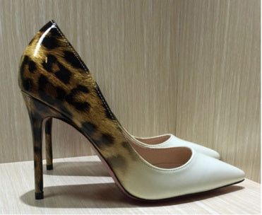 Leopard Sexy Fashion High Heels - Shallow Mouth Pointed Fine with Color Matching