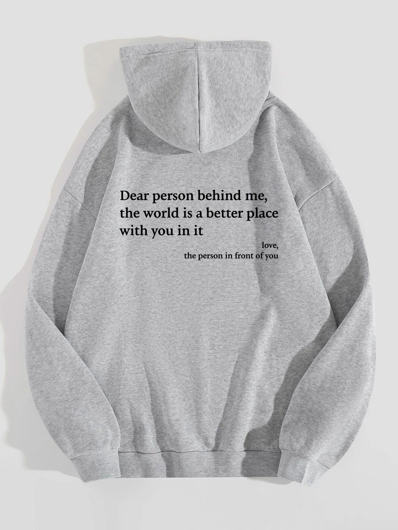Women's Plush Letter Printed Kangaroo Pocket Drawstring Printed Hoodie - Unisex Trendy Hoodies