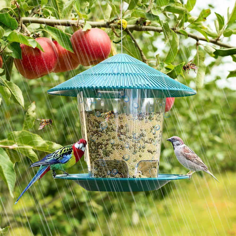 Hexagonal Plastic & Metal Bird Feeder - Attract Wild Birds with Easy Refill