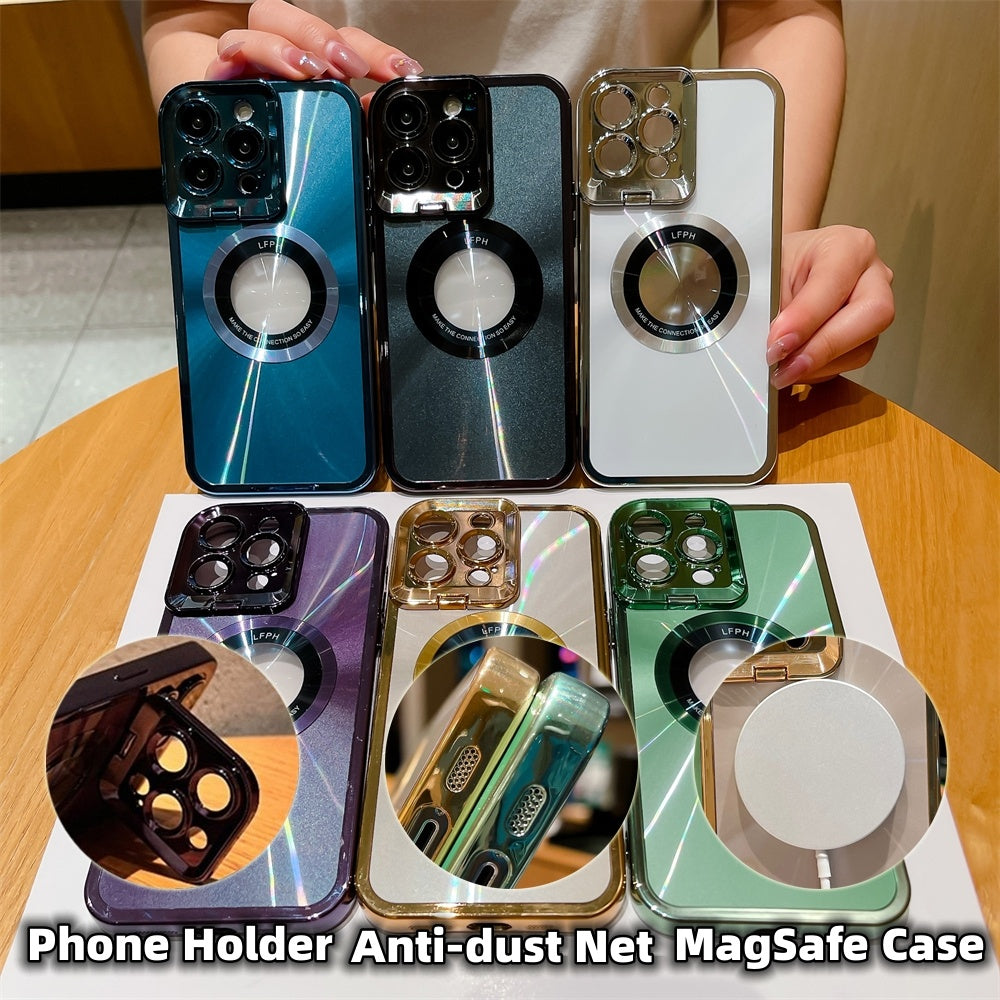 Electroplated Phone Case - Luxury Plating CD Pattern Magsafe Bracket Case For  12 13 14 Pro Max , Invisible Camera Stand Holder Lens Holder Magnetic Suction