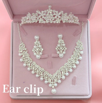Hot Bridal Jewelry Three Sets - Korean Big Crown Wedding Pearl Necklace Set wedding Accessories