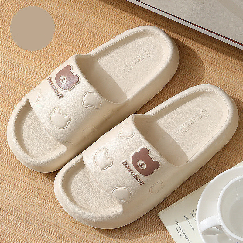 Cute Cartoon Bear Slippers For Women -- Summer Indoor Thick-soled Non-slip Floor Bathroom Home Slippers Men House Shoes