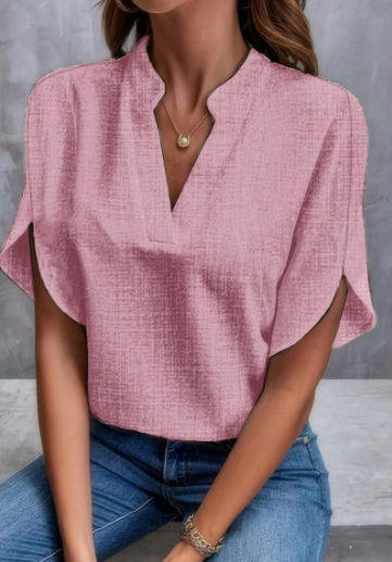 Sleek Short-sleeved  V-neck Chiffon Shirt - New V-neck Shirt Women's Casual Versatile Clothing