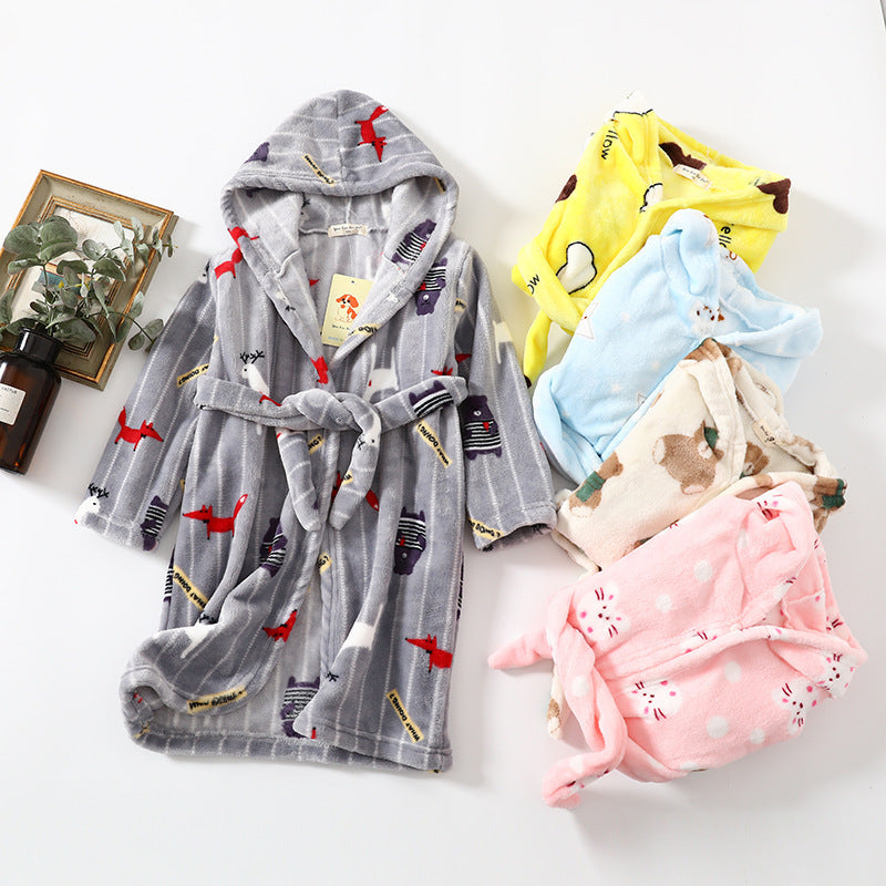 Children Hoodie Coral Velvet Night Robe - Children Flannel Clothing