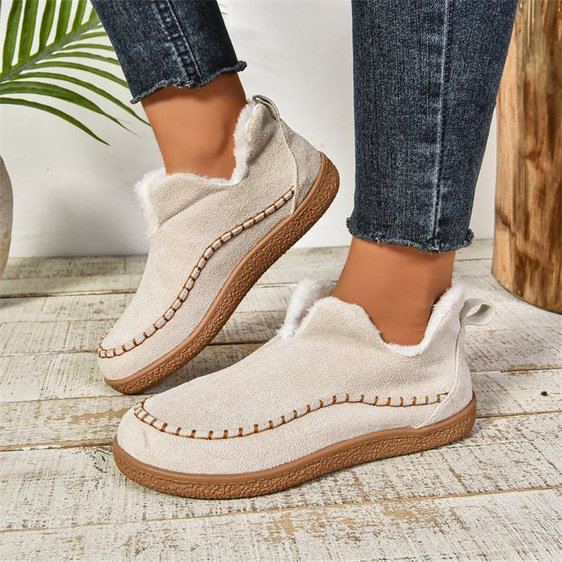 V-cut Plush Ankle Boots For Women