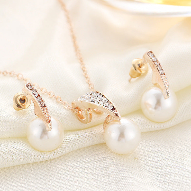 Classy Pearl Necklace Earring Set Wedding Banquet Dress